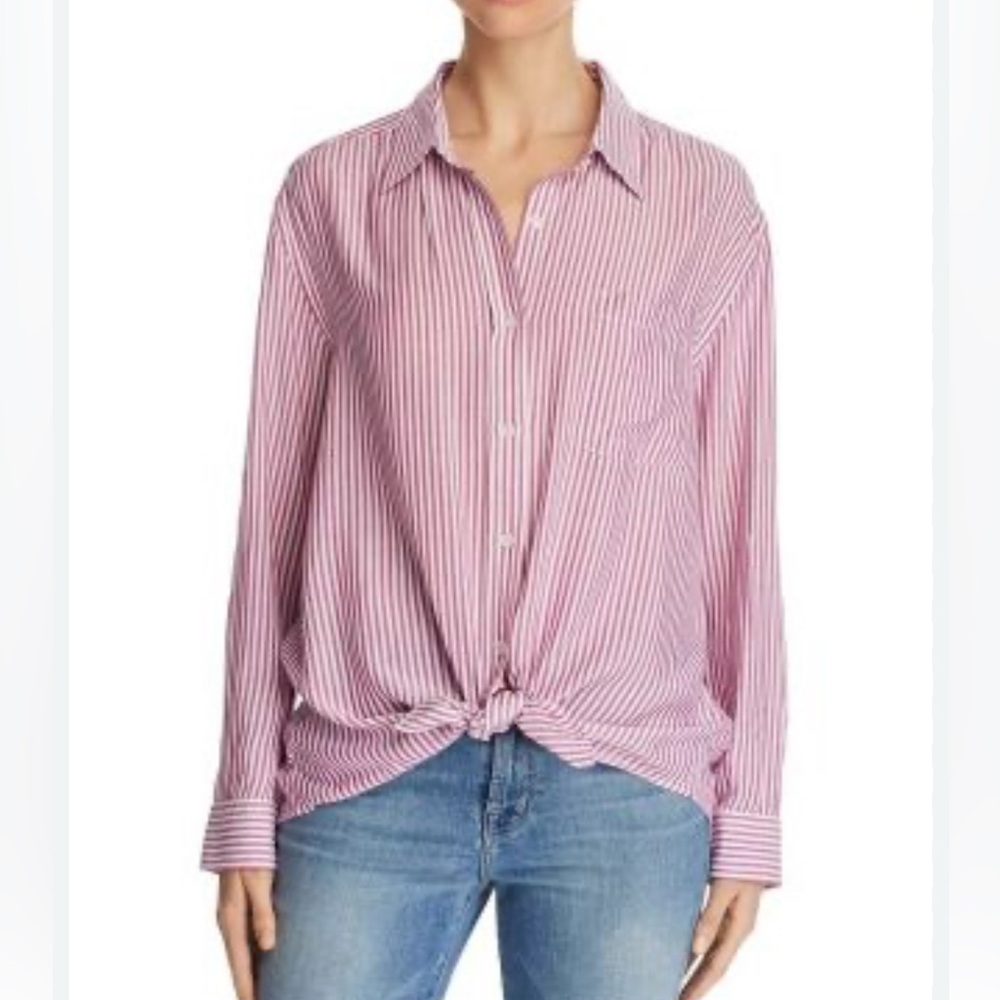 7 For All Mankind Striped Button Down low high Pocket Front Shirt S
